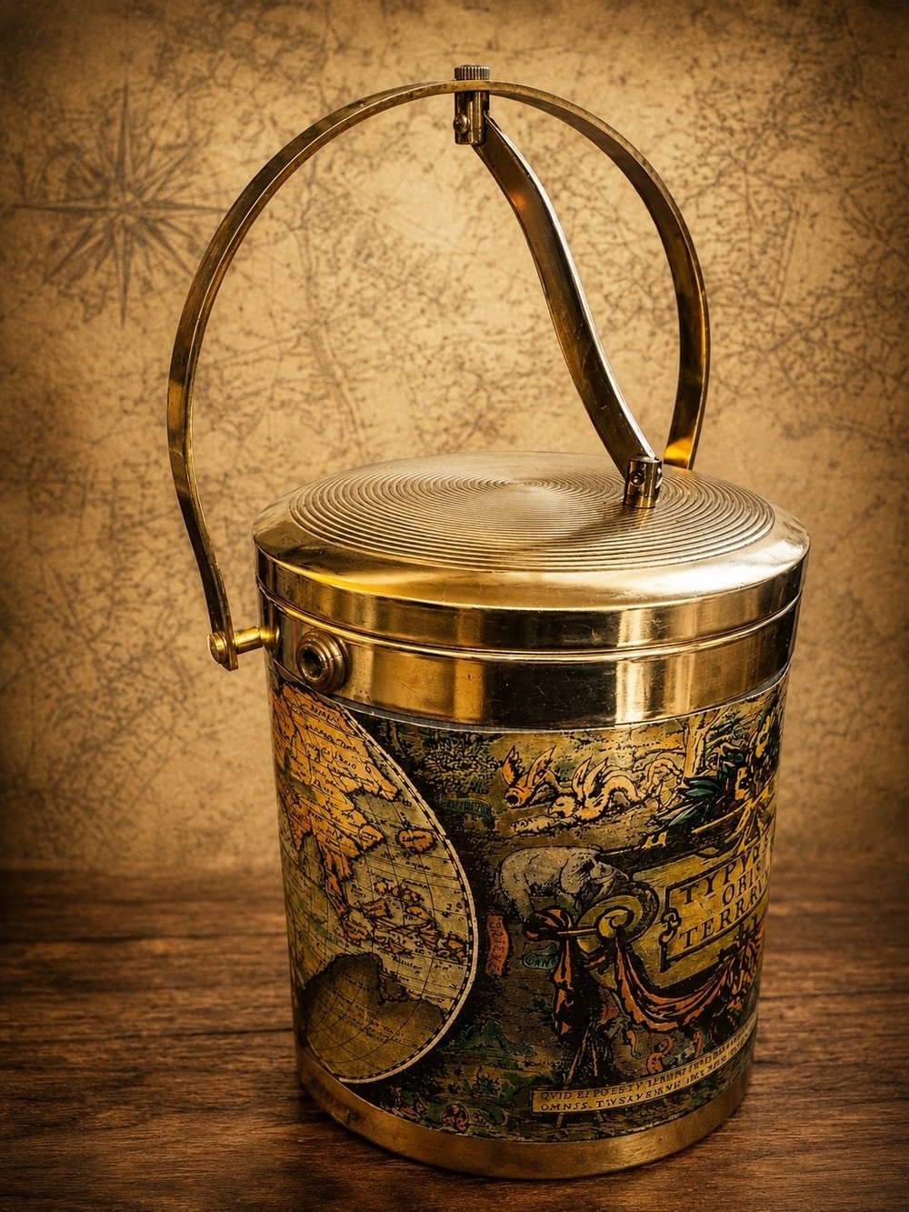 Vintage World Map Ice Bucket | Japan | Brass & Cartography Design